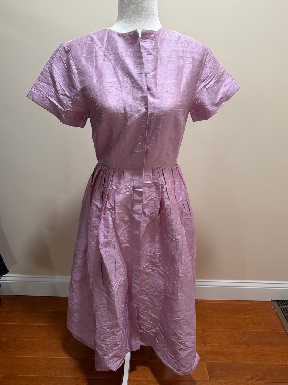 NWT Julia Amory Purple 100% Dupioni Silk Short Sleeve Midi Dress w Pockets Sz. S